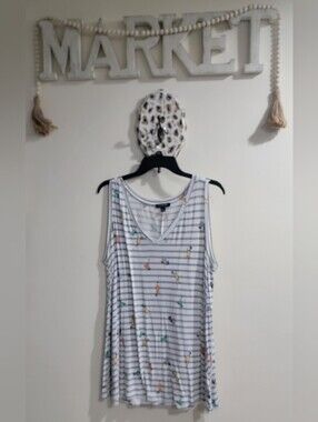 Lane Bryant White and Light Gray Striped Women's Top
